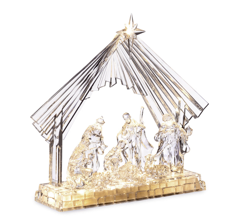 Bizzotto Natividad Silky con Cabaña 8 Figuras H28,5 cm con LED a Batería – Belén Navideño Luminoso Decorativo para el Hogar
