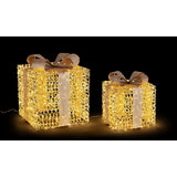 Bizzotto Set 2 Pacchi Regalo Zoe Oro con Micro LED Classic 30x30x36 e 40x40x47 cm Decorazioni Natalizie Luminose