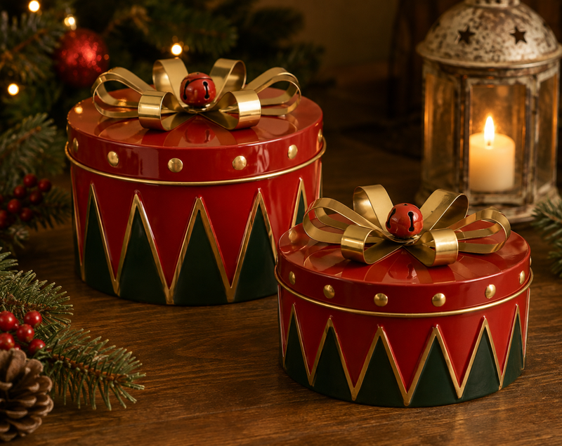 Bizzotto Set 2 Scatole Natalizie Conway Rosso Verde Oro – Decorazioni di Natale