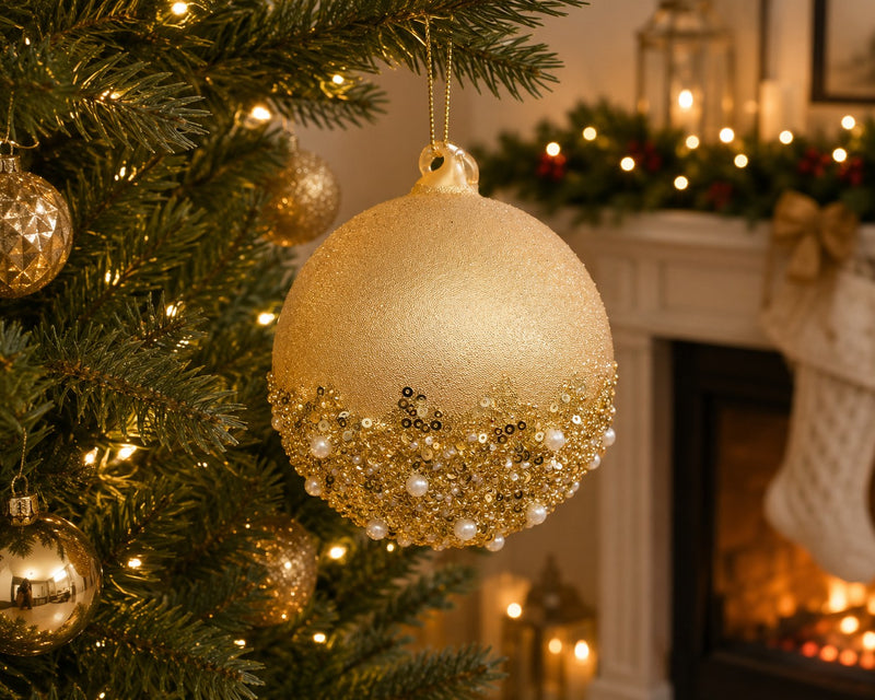 Bizzotto Sfera di Natale Brill Champagne D 10 cm in Vetro – Decorazione per Albero