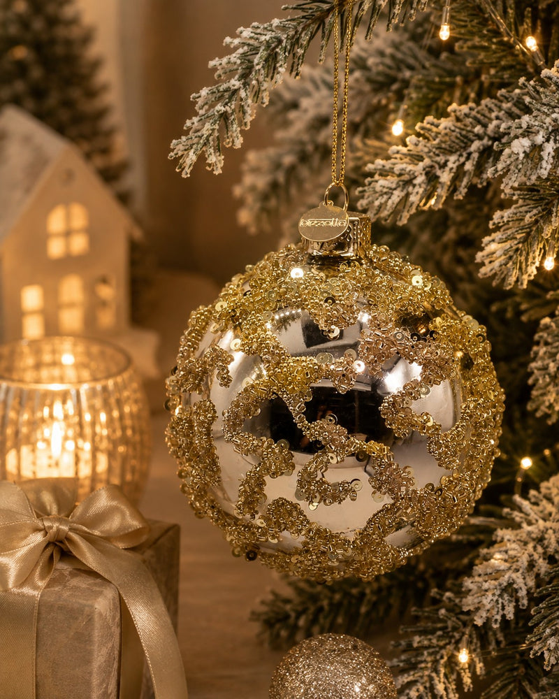 Bizzotto Sfera di Natale Luz Champagne D 8 cm in Vetro – Decorazione per Albero