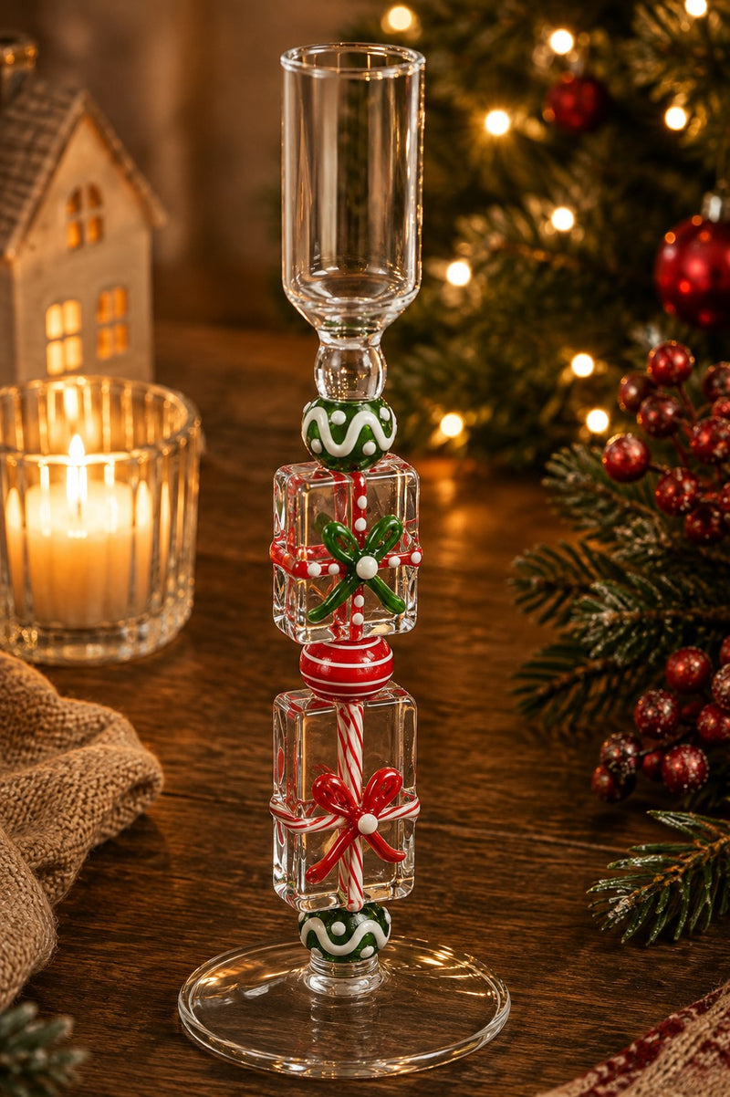 Bizzotto Portacandela Natalizio Borwick Regalo in Vetro H18,5 cm – Decorazione di Natale