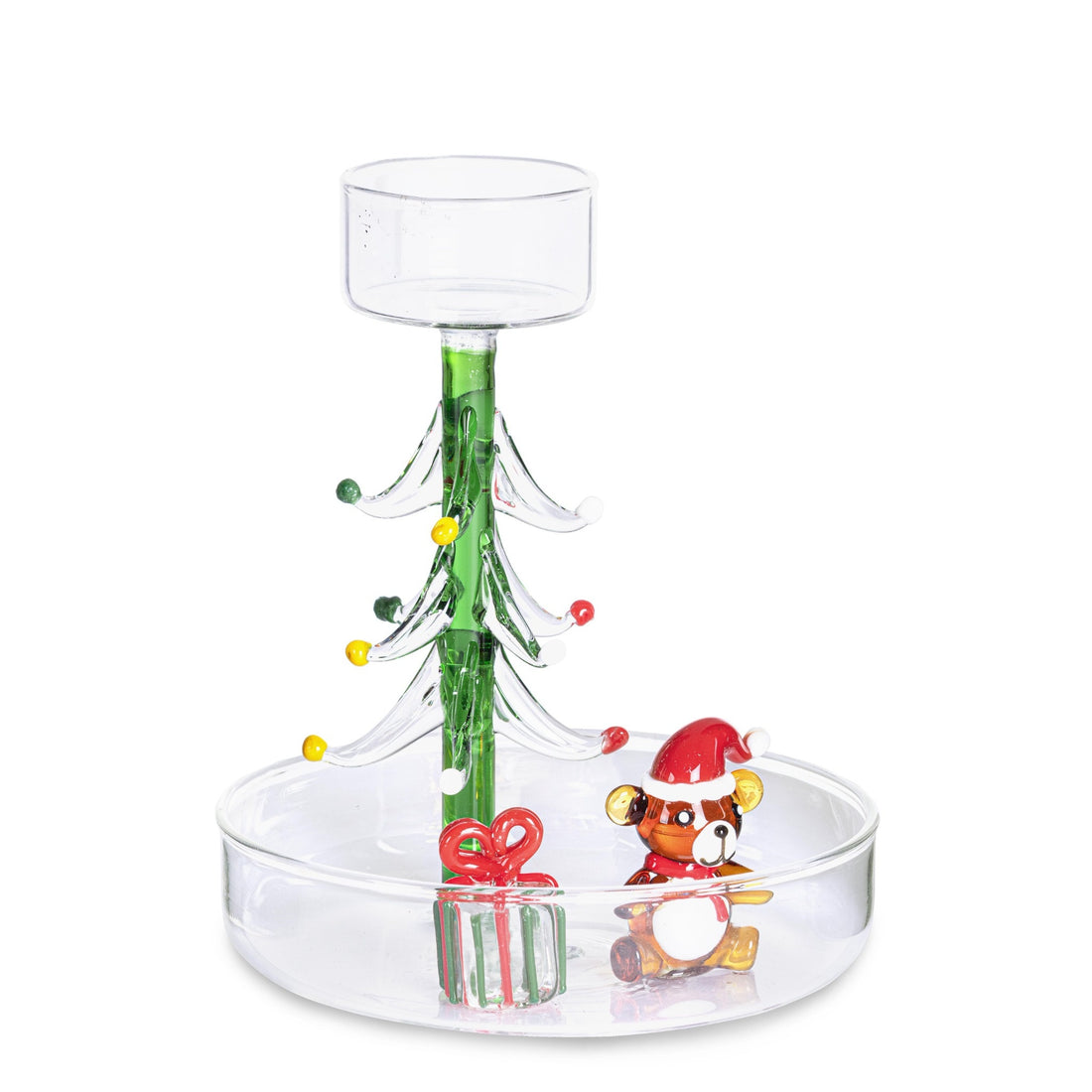 Bizzotto Port Tealight Borwick Pino H14 cm in Vetro – Portacandela Natalizio con Confezione