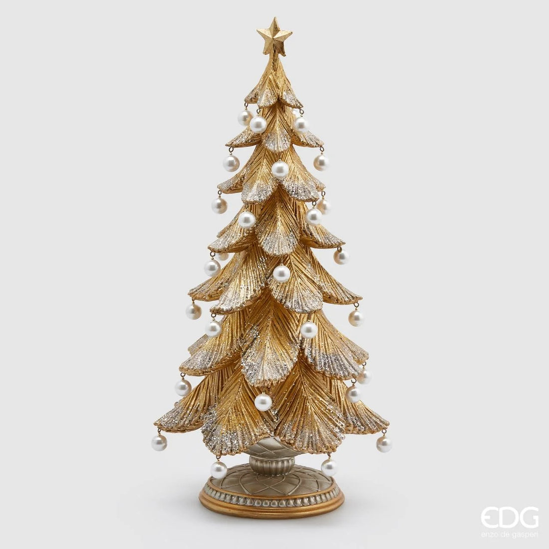 EDG Enzo De Gasperi Árbol de Navidad Pino Poly con Perlas Alt 46 Cm Diam 22 Cm Oro Plata