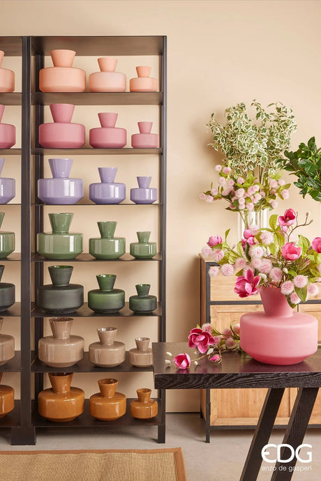 EDG Enzo De Gasperi Jarrón Redondo con Cuello H 15 Cm D 16 Cm Waterproof Rosa Oscuro