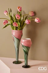EDG Enzo De Gasperi Vaso Tulipano a Calice H 45 Cm D 13 Cm Scatola Regalo Green Pink