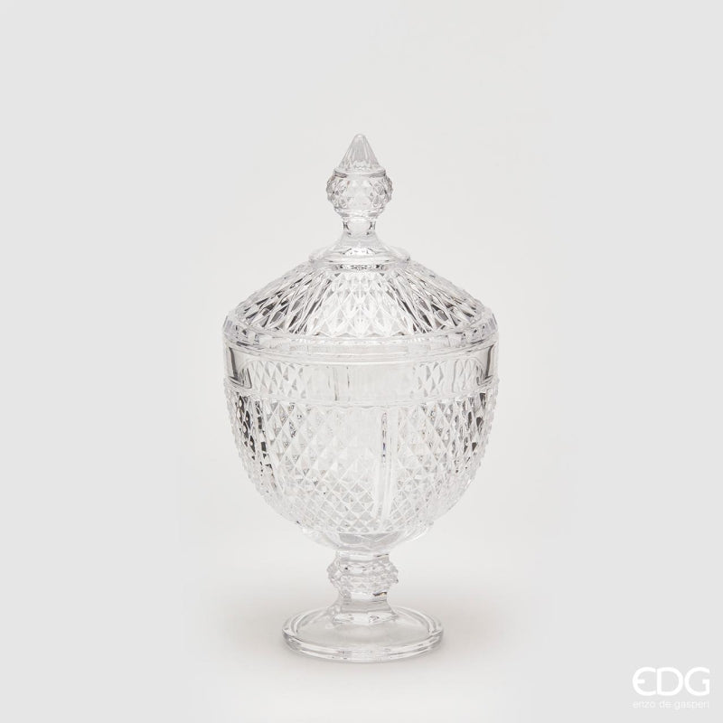 EDG Enzo De Gasperi Recipiente Navideño de vidrio efecto Cristal con pie h29 d15 Transparente