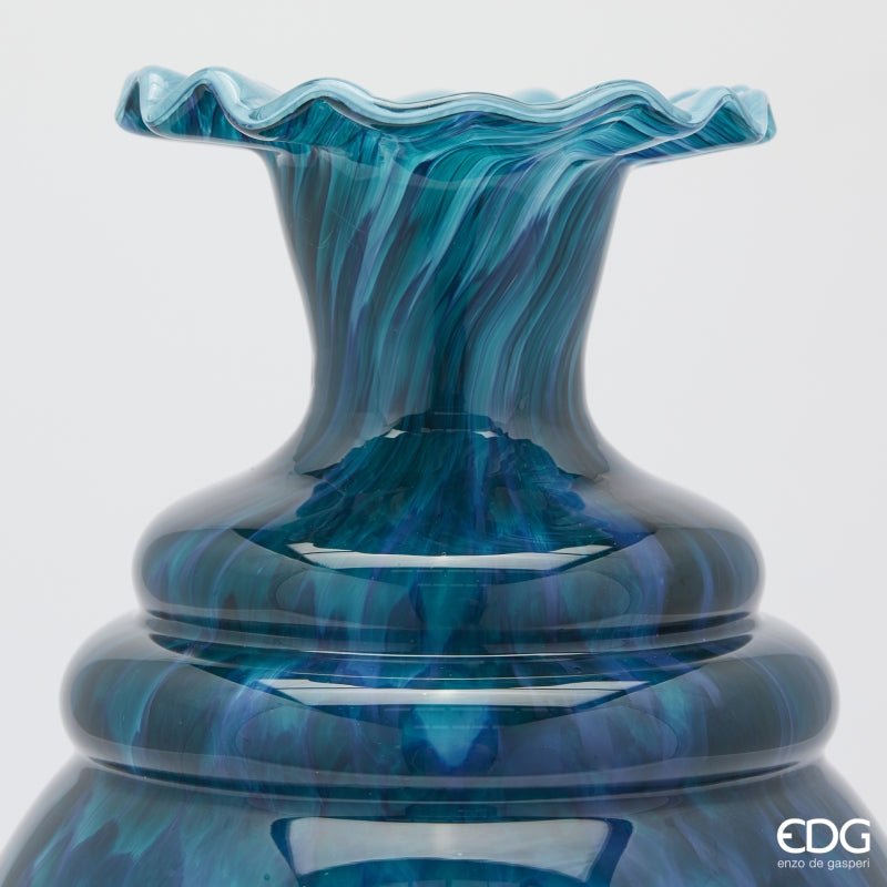 EDG Enzo De Gasperi Vaso Macula Bottiglia H 37,5 Cm D 25,5 Cm Vetro Blue