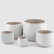 EDG Enzo De Gasperi Jarrón Cachepot Abombado a Cuadros Cerámica Blanco – Set 5 Uds