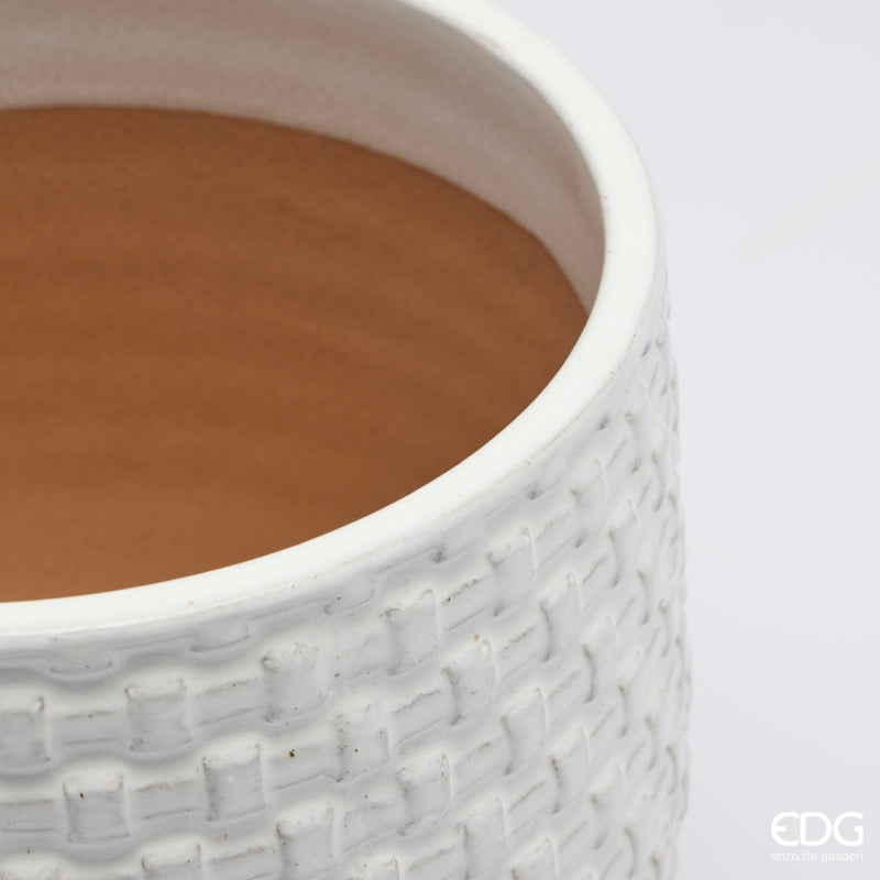 EDG Enzo De Gasperi Jarrón Cachepot Abombado a Cuadros Cerámica Blanco – Set 5 Uds