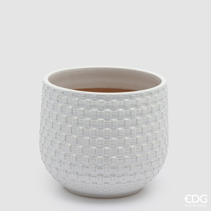 EDG Enzo De Gasperi Jarrón Cachepot Abombado a Cuadros Cerámica Blanco – Set 5 Uds