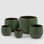 EDG Enzo De Gasperi Jarrón Cachepot Abombado a Cuadrículas Cerámica Verde – Set 5 Uds
