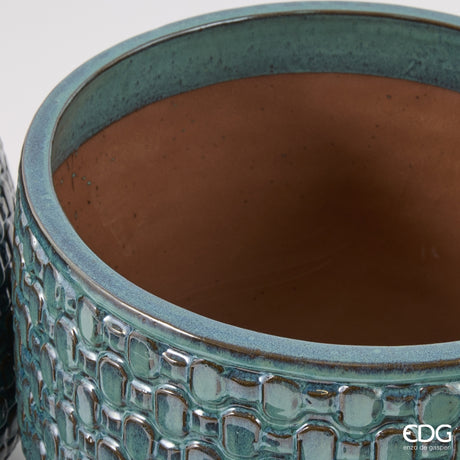EDG Enzo De Gasperi Jarrón Cachepot Abombado a Cuadrículas Cerámica Teal – Set 5 Uds