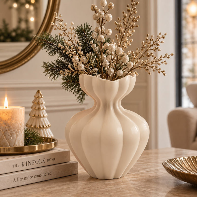 EDG Enzo De Gasperi Vaso Flow Sinuoso H25 cm Avorio in Vetro – Vaso Decorativo
