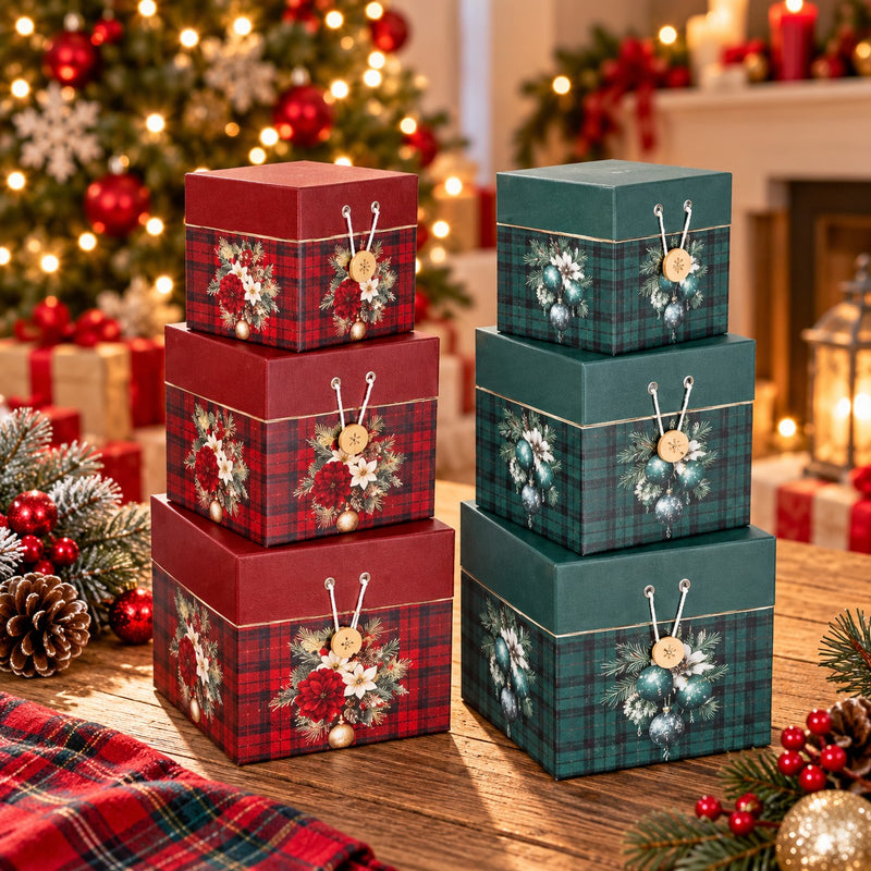 Ad Trend Set 3 Cajas Cuadradas en Cartón Navideñas Surt. 1 Paq – Empaques Regalo Navidad
