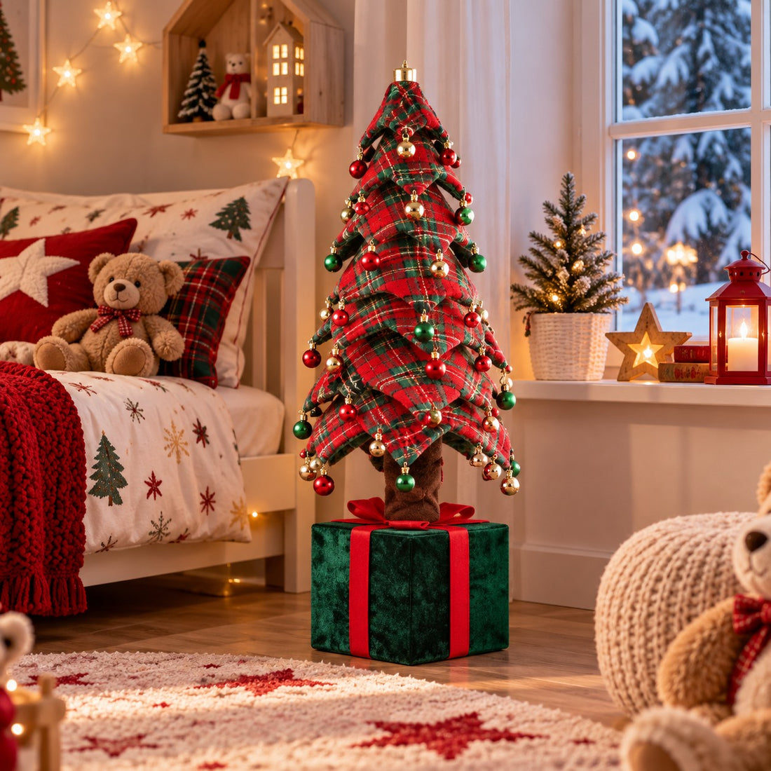 Ad Trend Árbol de Navidad con Paquete de Regalo Tartán 60x60xH150 cm – Decoración Navideña