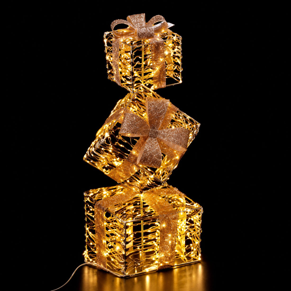 Ad Trend Torre Pacchi Regalo di Natale Oro 500 LED da Interno/Esterno 30x30x96 cm 1 Pz