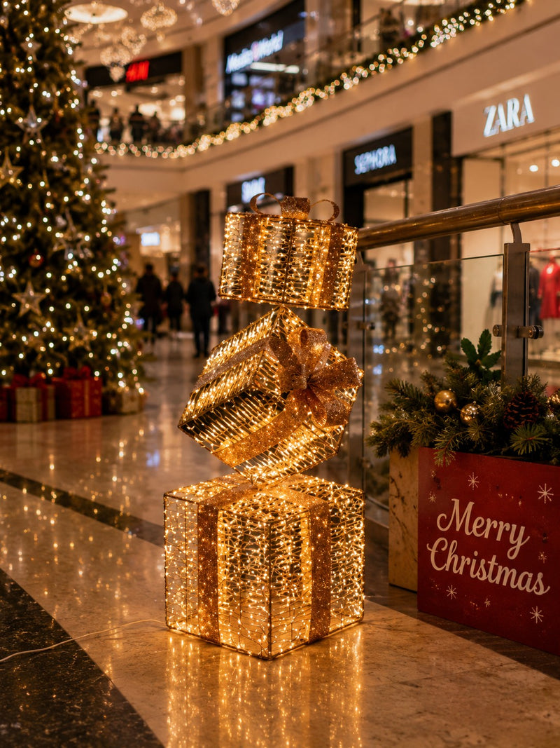 Ad Trend Torre Pacchi Regalo di Natale Oro 2.000 LED da Interno/Esterno 50x50x152 cm