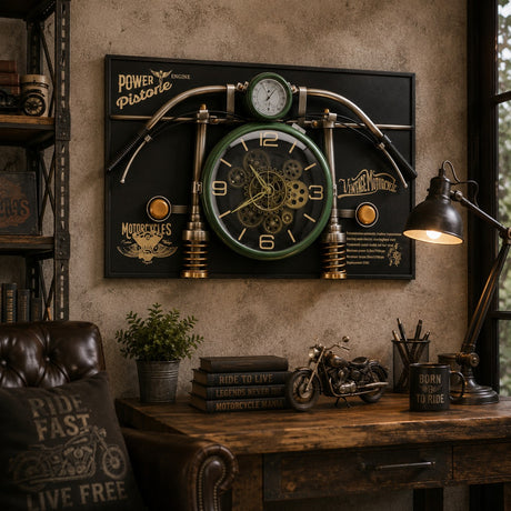Reloj de Pared Moto Vintage Ad Trend Verde con Engranajes 90 x 60 x 17 cm Metal