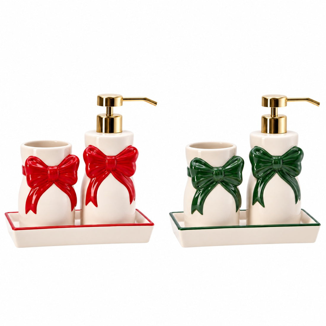 Ad Trend Set Baño Navideño 2 Piezas en Cerámica con Bandeja Surtida 19x10 cm 1 Set – Accesorios de Baño Navideño