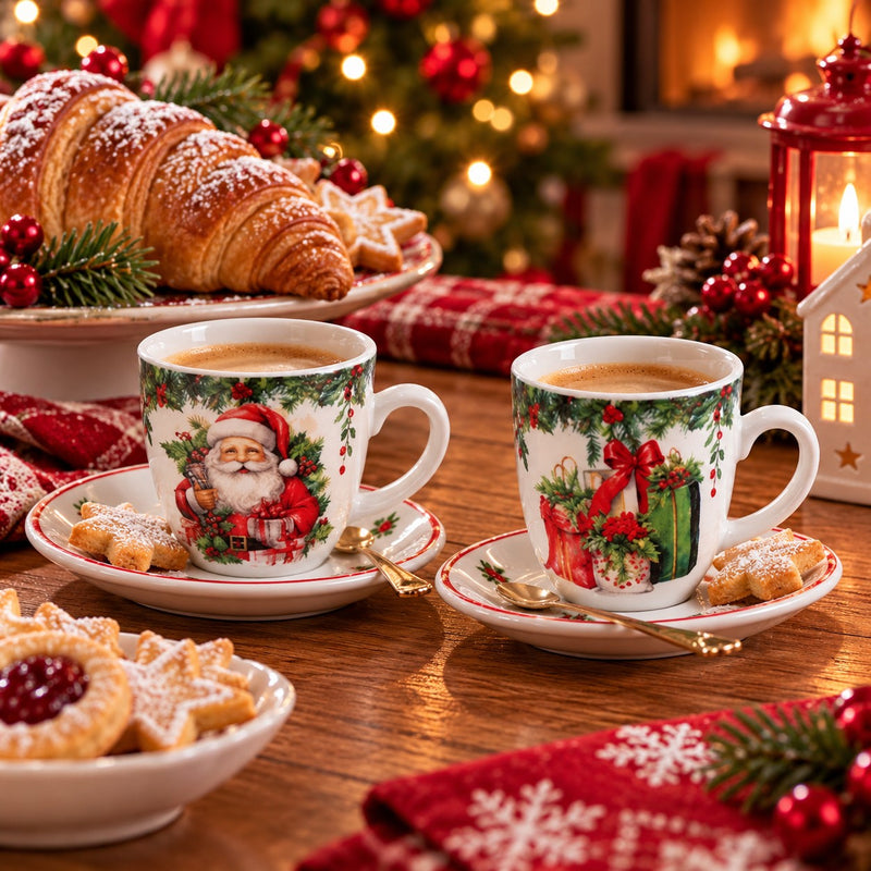 Ad Trend Set 2 Tazzine Natalizie Ø6 cm – Tazas de Café Decorativas para la Mesa de Navidad