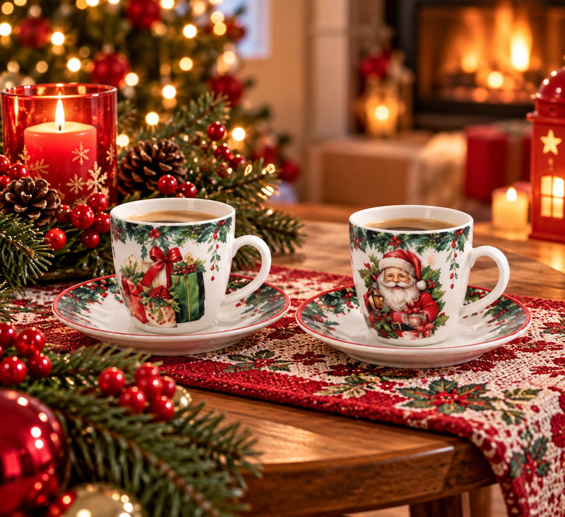 Ad Trend Servicio de Café Navideño para 6 Personas Ø6xH6 cm – Conjunto de Vasos de Café para la Mesa de Navidad