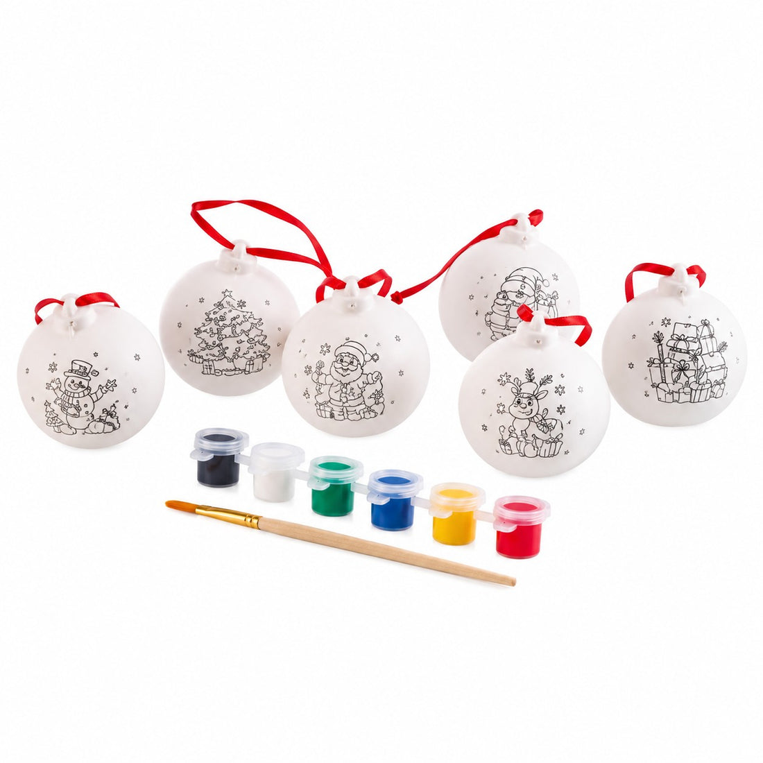 Ad Trend Set 6 Bolas de Navidad para Decorar Ø7 cm con Pincel y 6 Témperas – Kit Creativo DIY para Adornos Navideños