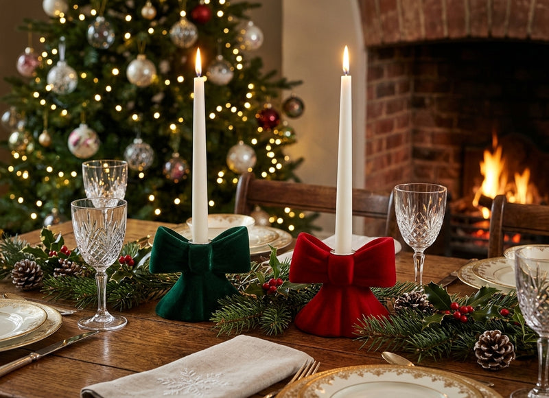 Ad Trend Portavelas Navideño en Forma de Lazo en Resina y Terciopelo Surtido 13x6xH11 cm 1 Ud – Decoración para la Casa y la Mesa Navideña
