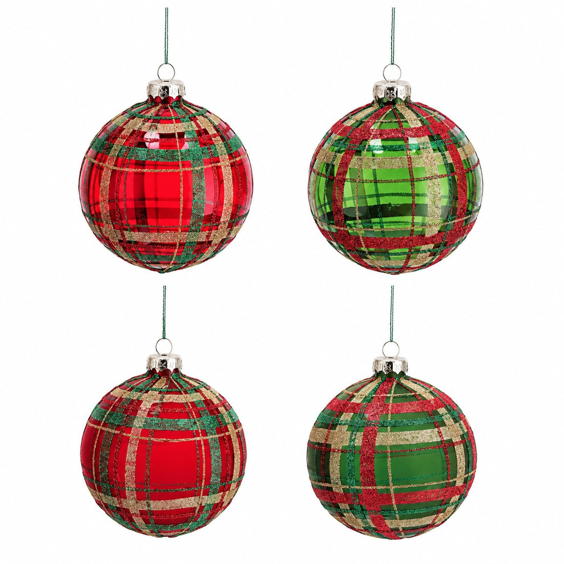 Ad Trend Bola de Navidad en Vidrio con Diseño Tartán Surtido Ø8 cm 1 Ud – Adorno Decorativo para Árbol de Navidad
