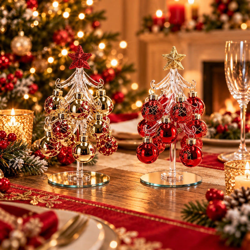 Ad Trend Arbolito Navideño Decorativo con Bolas de Vidrio Surtido Ø7xH15,5 cm 1 Ud – Decoración Navideña para el Hogar