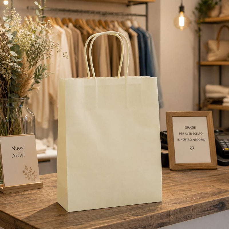 La Arcolaio Shopper Kraft Crema Regalos Navideños 18x7x24 cm Cf 10 pz