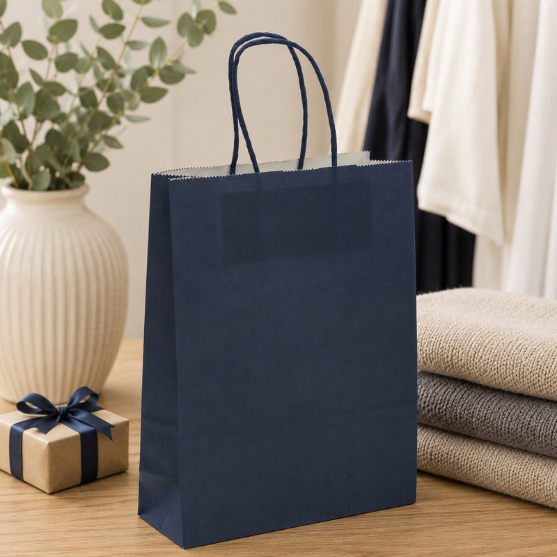 Bolsa Shopper Kraft Azul L'Arcolaio Regalos Navideños 18x7x24 cm Paq 10 uds