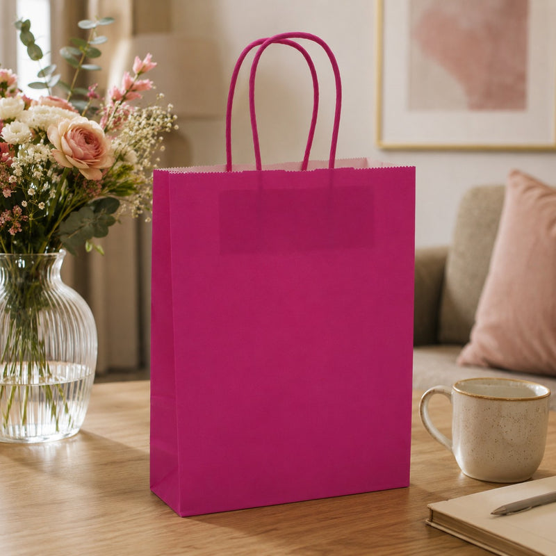 L'Arcolaio Shopper Kraft Fucsia Regalos Navideños 18x7x24 cm Paq 10 Uds