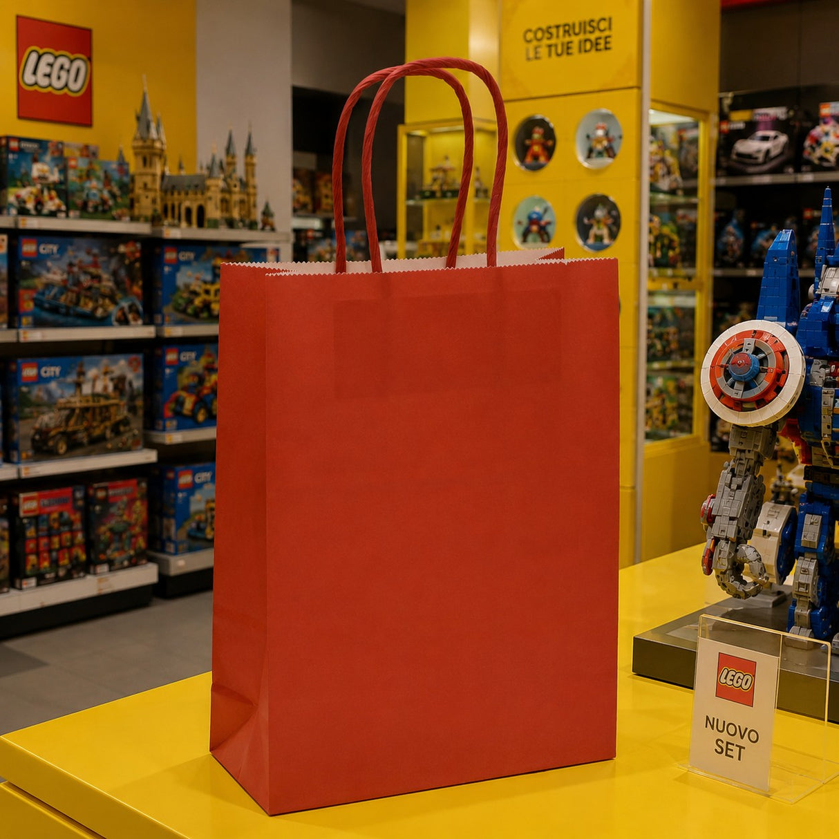 La Canasta Shopper Kraft Roja Regalos Navideños 22X10X29 Caja 10 Pz