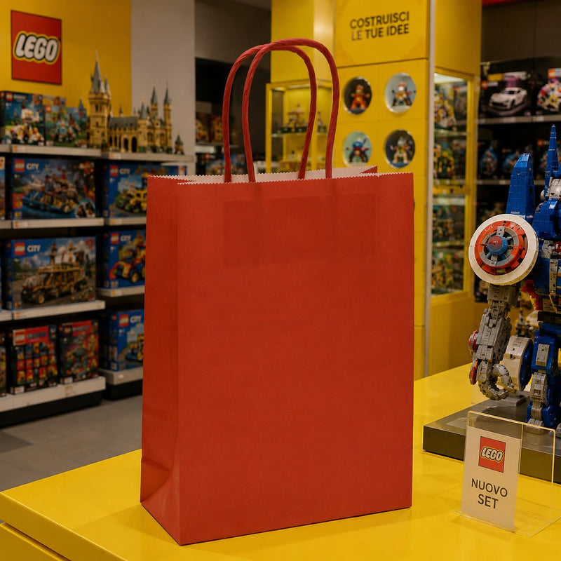 La Canasta Shopper Kraft Roja Regalos Navideños 22X10X29 Caja 10 Uds