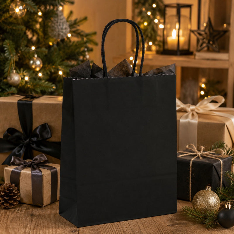 La Arcolaio Shopper Kraft Negro Regalos Navideños 22X10X29 Caja 10 Uds