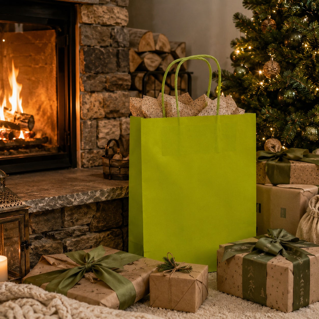 Bolsa Shopper Kraft Lima L'Arcolaio Regalos Navideños 22X10X29 Paq 10 Uds