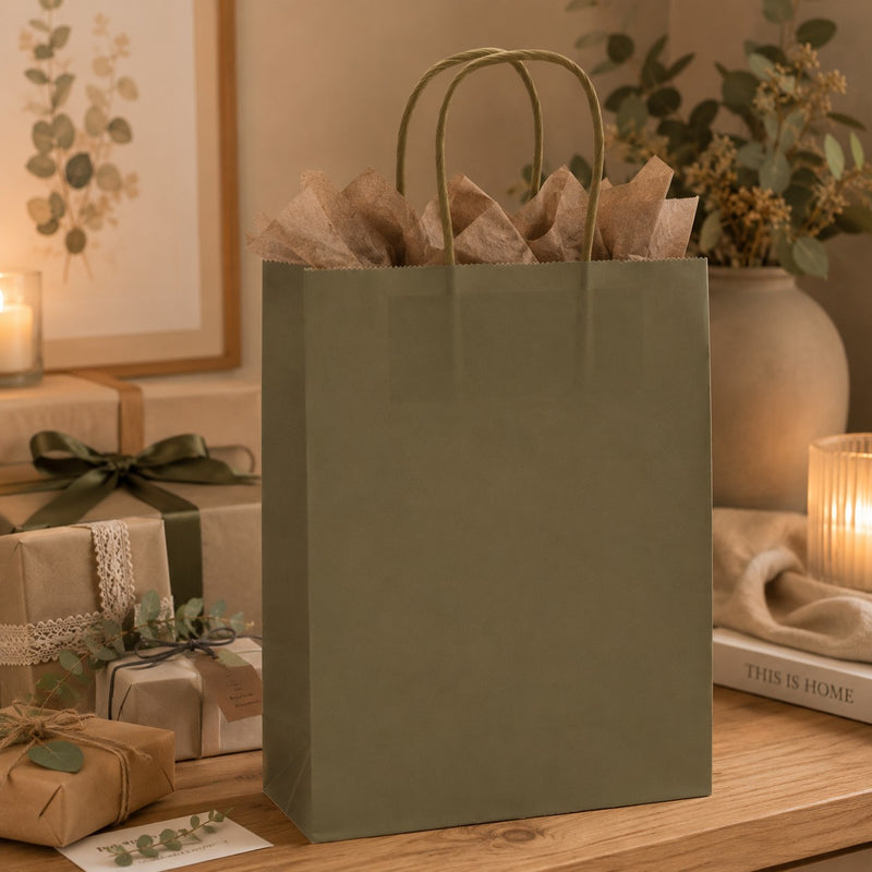 Bolsa Kraft L'Arcolaio Verde Regalos Navideños 22X10X29 Paq 10 Uds