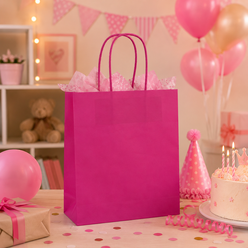 La Bolsa Shopper Kraft Fucsia Regalos Navideños 22X10X29 Paq 10 Uds