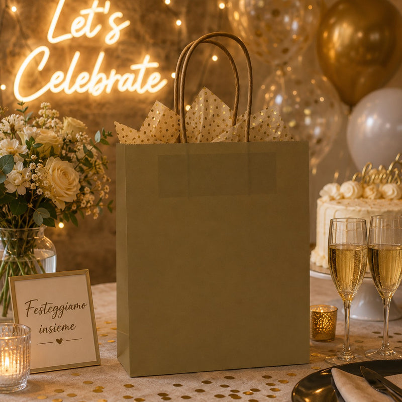 La Arcolaio Shopper Kraft Oro Regalos Navideños 22X10X29 Paq 10 Uds