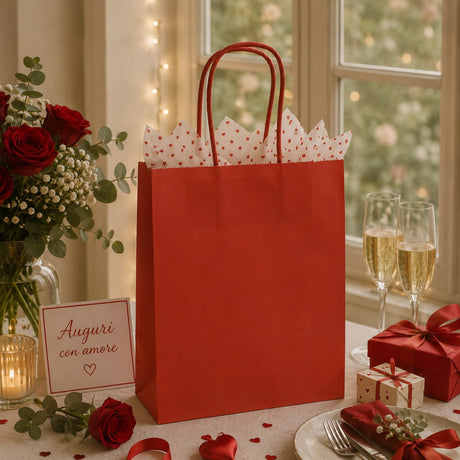 Bolsa Shopper L'Arcolaio Kraft Roja Regalos Navideños 26X11X34 Cm Cf 10 Pz