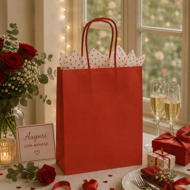 Bolsa Shopper L'Arcolaio Kraft Roja Regalos Navideños 26X11X34 Cm Paq 10 Uds