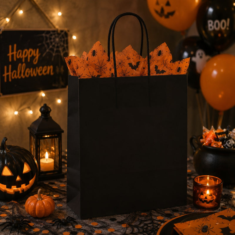 Bolsa Shopper Kraft Negra Regalos Navideños L'Arcolaio 26x11x34 Cm Paq 10 Uds