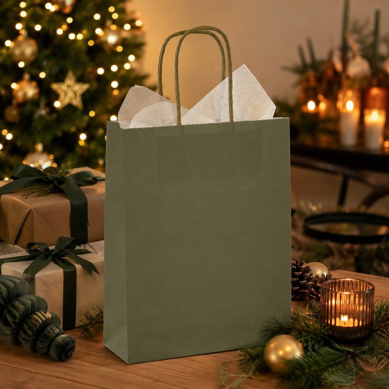 Bolsa Compra Kraft Verde L'Arcolaio Regalos Navideños 26X11X34 Cm Paq 10 Uds