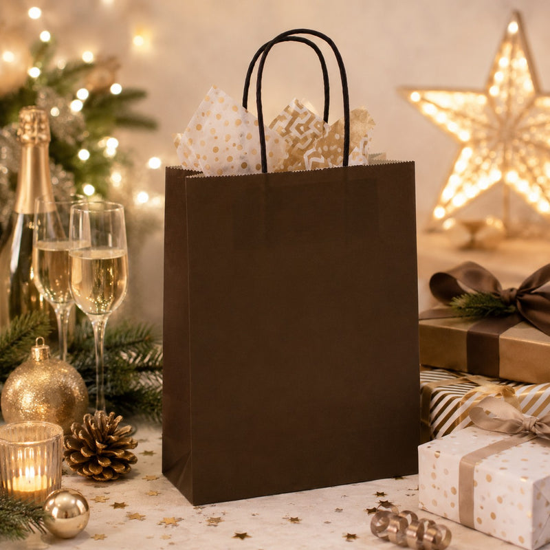 Bolsa Shopper Kraft Marrón L'Arcolaio Regalos Navideños 26X11X34 Cm Paq 10 Uds