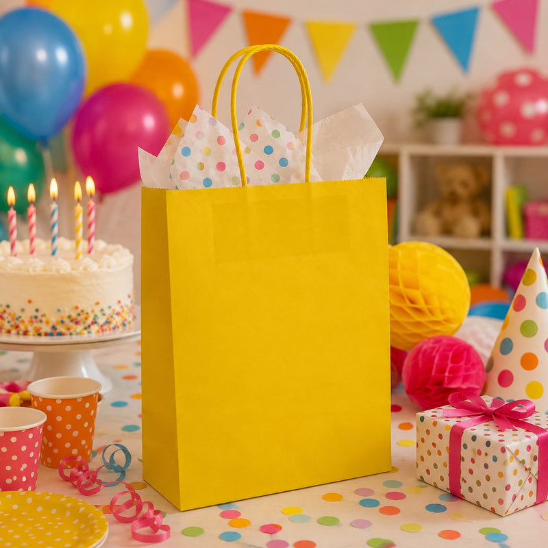 La Arcolaio Bolsa Kraft Amarilla Regalos Navideños 26x11x34 cm Caja 10 Uds