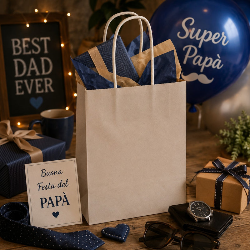 Bolsa Compra L'Arcolaio Kraft Gris Taupe Regalos Navideños 26X11X34 Cm Paq 10 Uds