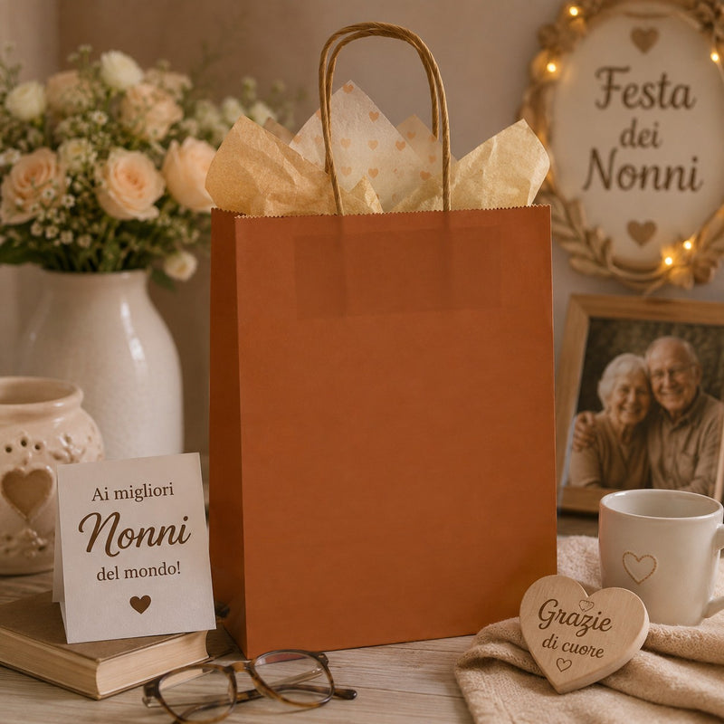 La Bolsa de Compras L'Arcolaio Kraft Óxido Regalos Navideños 26X11X34 Cm Paq 10 Uds