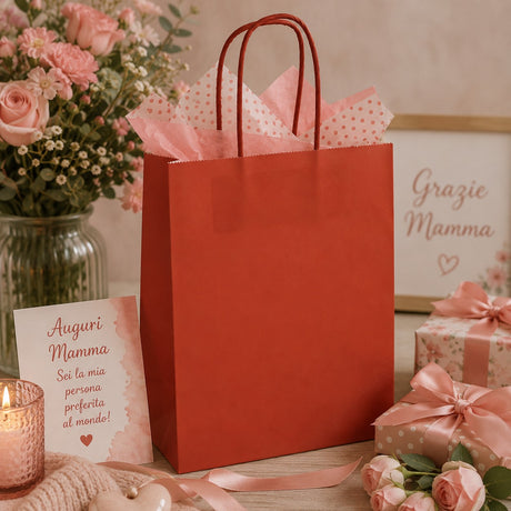 Bolsa de Compra L'Arcolaio Kraft Roja Regalos Navideños 36X12X41 Cm Cf 10 Pz
