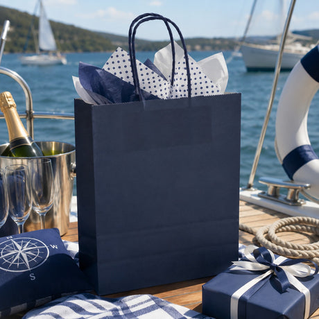 Bolsa de Compras L'Arcolaio Kraft Azul Regalos Navideños 36x12x41 Cm Cj 10 Pz